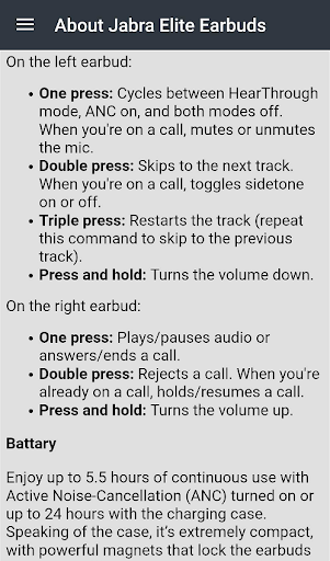 Android application Jabra Elite Earbuds Guide screenshort