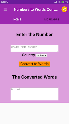 Numbers to Words Converter Screen 2