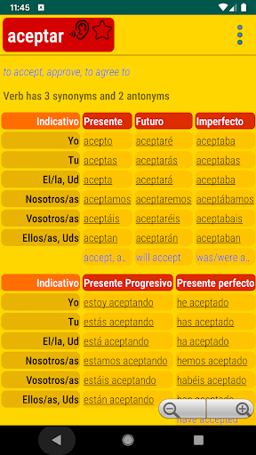 Spanish verbs conjugator Screen 3