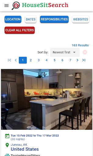 House Sit Search Screen 2