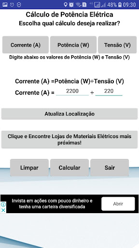 Cálculo de Potência Elétrica Screen 2
