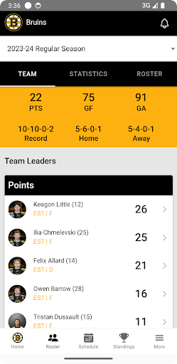 Estevan Bruins Official App Screen 2
