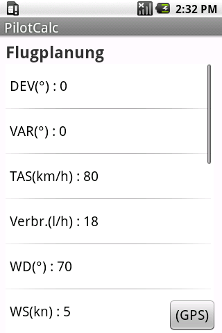 Android application PilotCalc - Flugnavigation screenshort