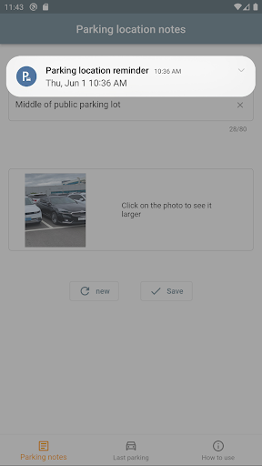 Reminder parked car location Screen 2