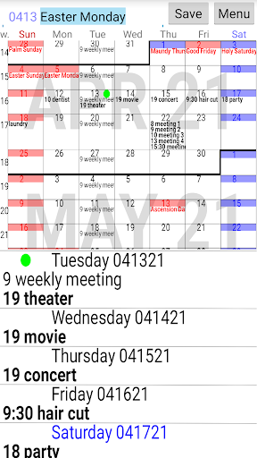 Android application Small Simple Calendar screenshort