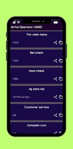 Android application All Sim USSD Code screenshort