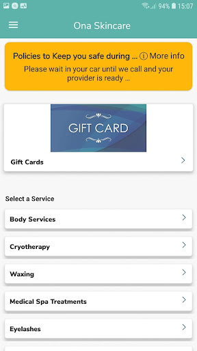 Android application Ona Skincare screenshort