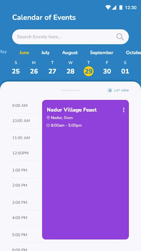 Android application Events in Gozo screenshort