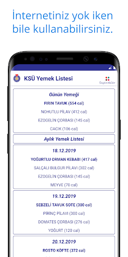KSÜ Yemek Listesi(İnternetsiz) Screen 3