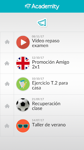Android application Academity alumno/familia screenshort