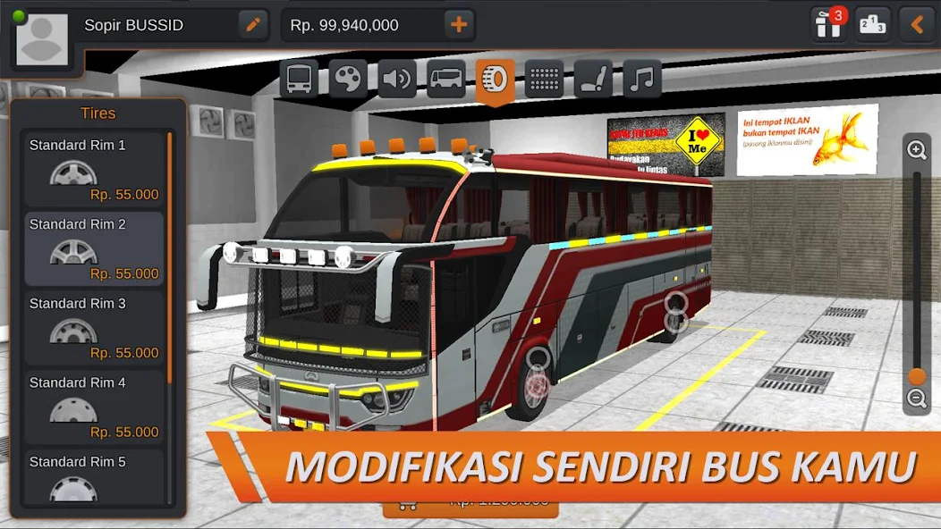 Player juga bisa memodifikasi busnya sendiri dalam game lokal Bus Simulator Indonesia sesuai dengan uang yang dimiliki. (Sumber: Play Store)