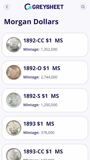 Greysheet: Rare Coin Values & Screen 2