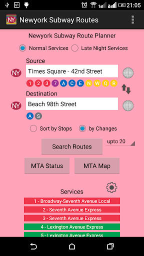 Android application New York Subway Route Planner screenshort