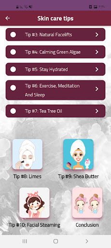 Android application Skin care tips screenshort