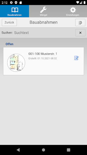Android application mevivoMobile Bauabnahme 2021 screenshort