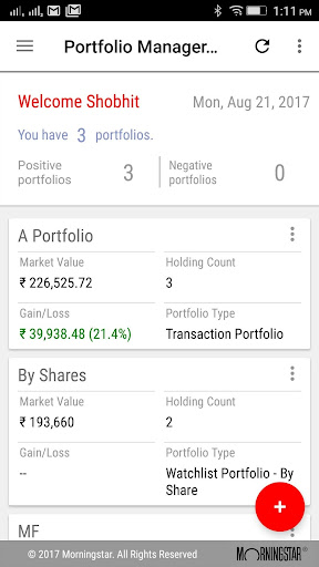 Android application Morningstar Portfolio Manager screenshort