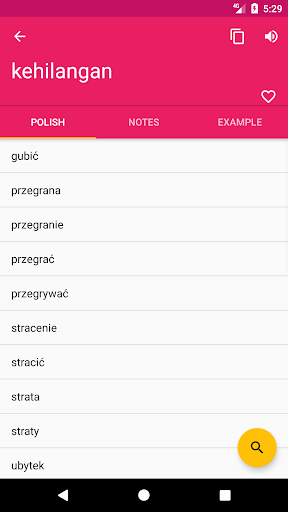 Polish Malay Dictionary Screen 2