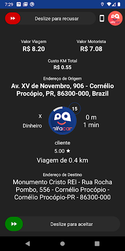 Android application AlfaCar Motorista screenshort