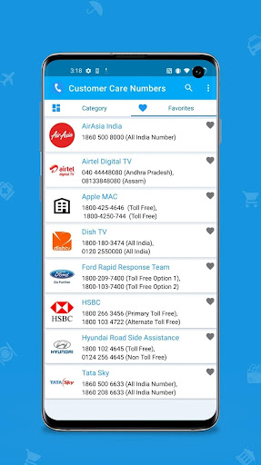 Toll Free & Customer Care Help Screen 3