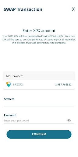ProximaX Sirius Wallet Screen 3