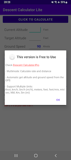 Airplane Descent Calculator LT Screen 3