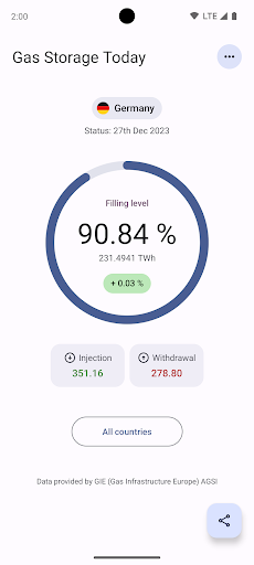 Android application Gas Storage Today screenshort