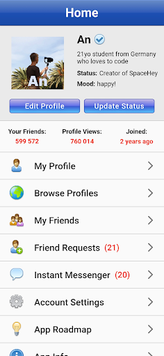 Android application SpaceHey Mobile – Retro social screenshort