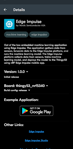 Screenshot of nRF Programmer for Thingy:53
