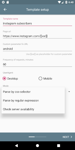 Website monitor & html parser Screen 2