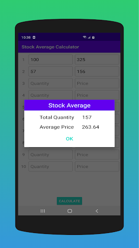 Stock Average Calculator Screen 2