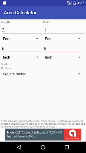 Android application Area Calculator screenshort
