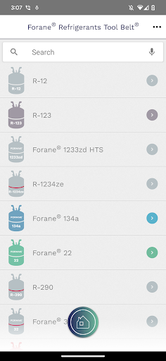 Android application Forane® Refrigerants Tool Belt screenshort