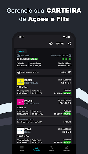 Android application Finy FII - Ações e FIIs screenshort
