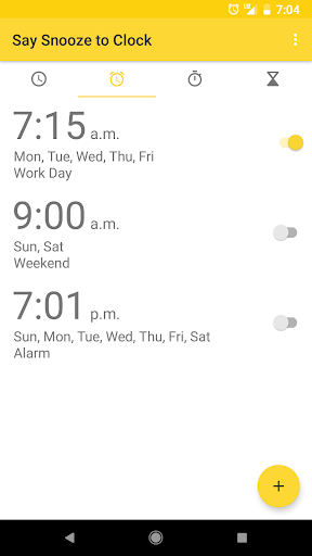 Android application Say Snooze to Clock screenshort