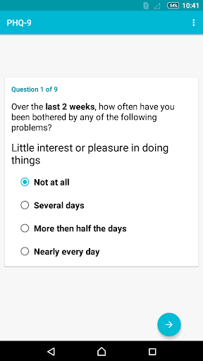 Android application PHQ-9 Depression module screenshort
