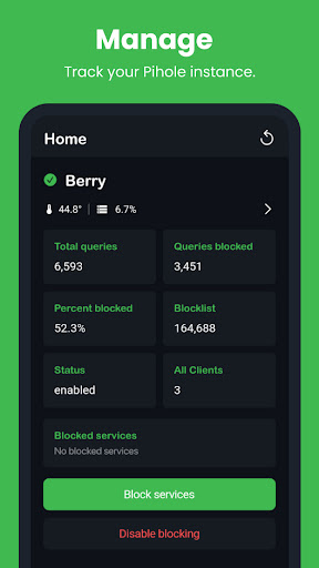 Android application Pihole Manager screenshort