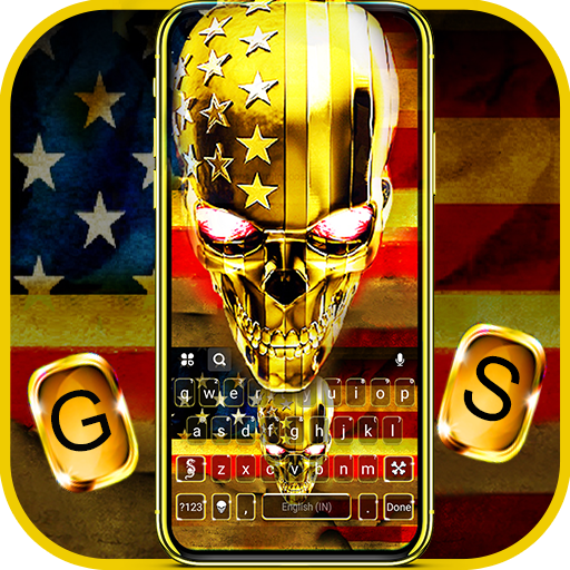 Golden Skull US Flag Keyboard logo