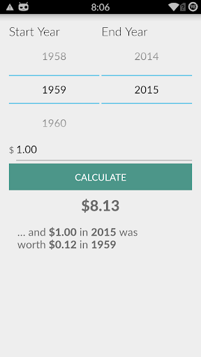 Android application Inflation Calculator screenshort