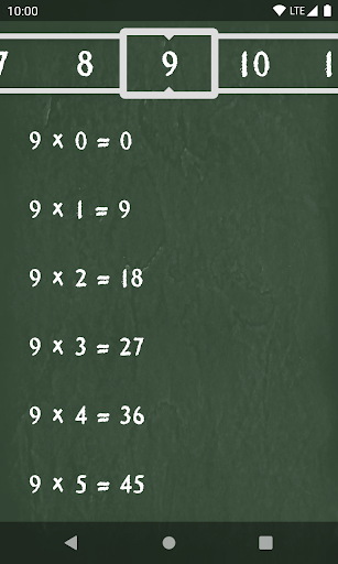 Android application Times tables screenshort