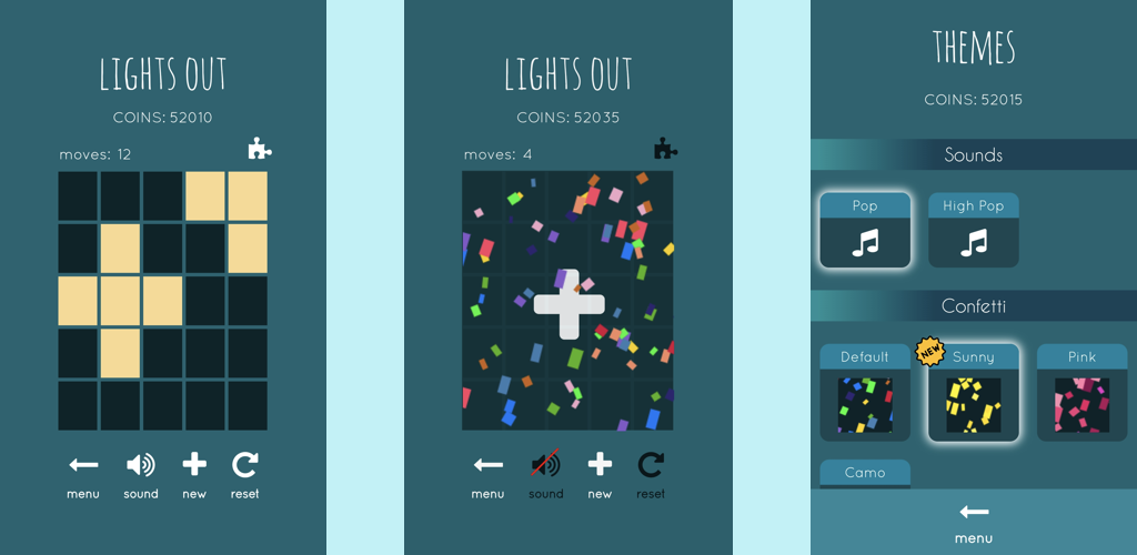 Lights out game. Игра конфетти