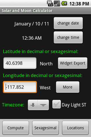 Android application Solar and Moon Calculator screenshort