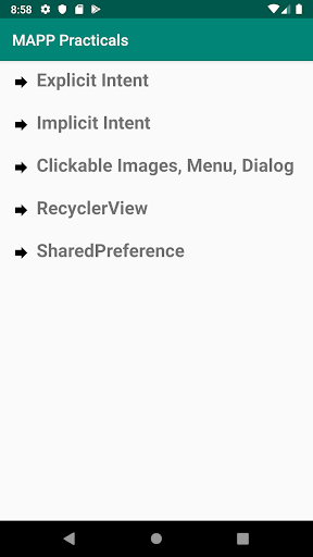 Android application MAPP Practicals screenshort