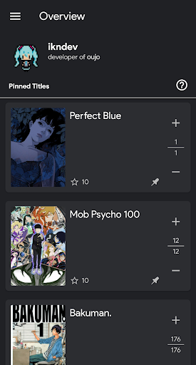 Android application oujo for AniList screenshort