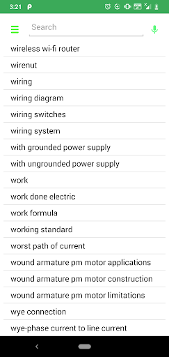 Electrician Dictionary Screen 2