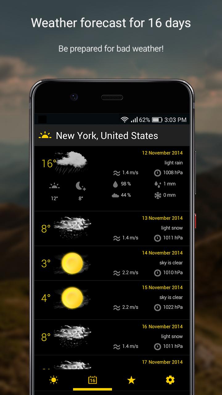 Android application Weather US 16 days forecast screenshort