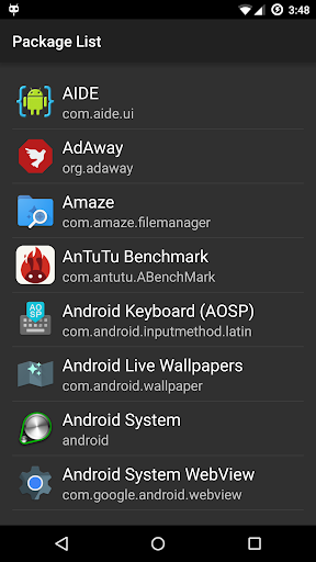 Android application Package List screenshort