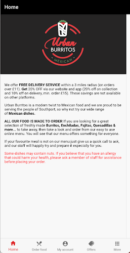 Android application Urban Burritos screenshort