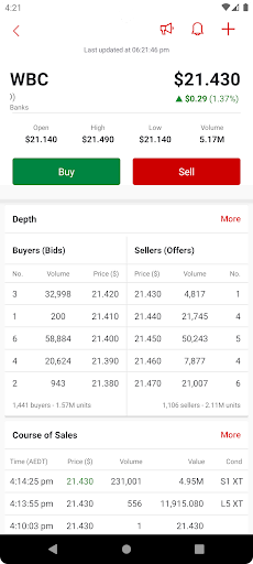 Android application Westpac Share Trading screenshort