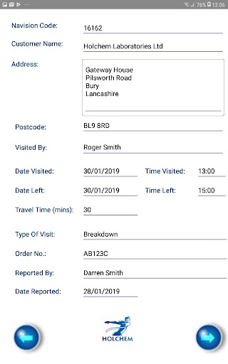 Site Engineer Visit Report Screen 2