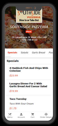 Android application Southside Pizzeria screenshort